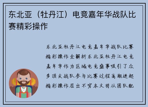 东北亚（牡丹江）电竞嘉年华战队比赛精彩操作