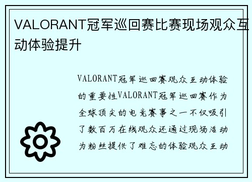 VALORANT冠军巡回赛比赛现场观众互动体验提升