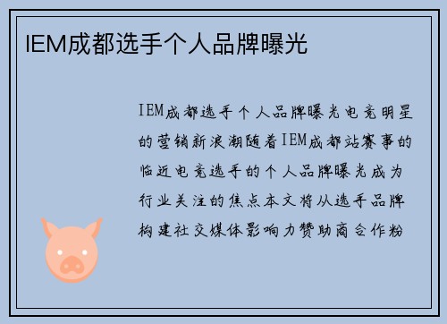 IEM成都选手个人品牌曝光