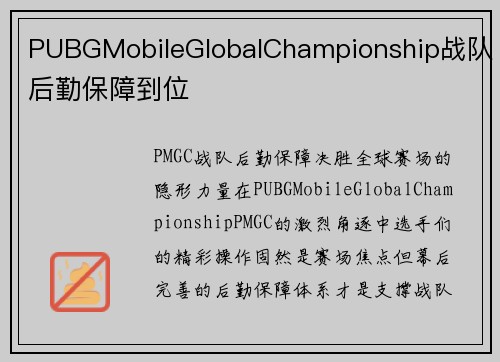 PUBGMobileGlobalChampionship战队后勤保障到位