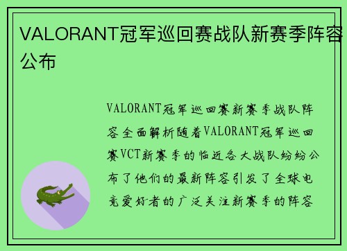 VALORANT冠军巡回赛战队新赛季阵容公布