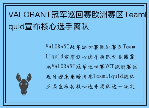 VALORANT冠军巡回赛欧洲赛区TeamLiquid宣布核心选手离队
