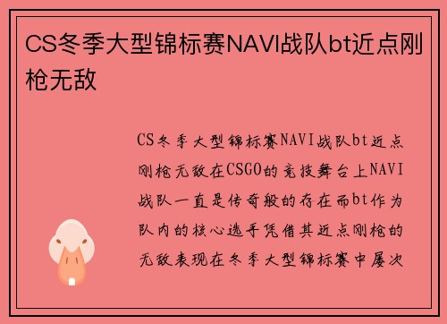 CS冬季大型锦标赛NAVI战队bt近点刚枪无敌